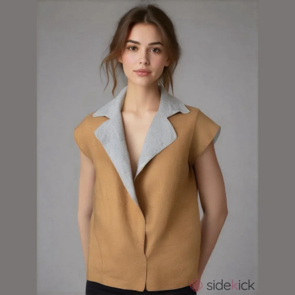 Bobeau Brown Gray Open Vest Sleeveless Top Medium
